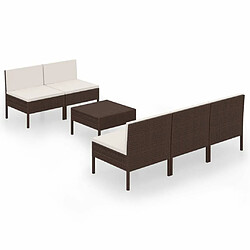 Maison Chic Salon de jardin 6 pcs + coussins - Mobilier/Meubles de jardin - Table et chaises d'extérieur Résine tressée Marron -MN37693