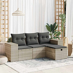 vidaXL Salon de jardin 4 pcs avec coussins gris clair résine tressée