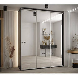 Abiks Meble Armoire à portes coulissantes Davos 2 H235.2 x L190 x P45 3 portes coulissante (Noir/Noir/Argent)