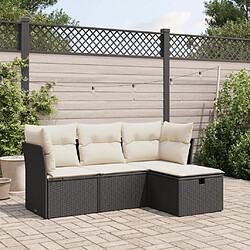 vidaXL Salon de jardin 4 pcs avec coussins noir résine tressée