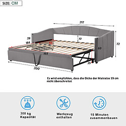 Acheter KOMHTOM Lit rembourré gris 90 / 180 * 200 cm canapé - lit multifonctionnel extensible, tissu de velours pro - peau avec cadre à lattes,