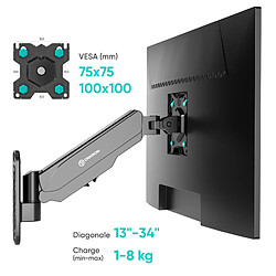 Avis ONKRON Support Ecran PC Mural pour 13" - 34" Moniteur & Petite TV, Support Mural TV Poids de 8 kg - Bras Ecran PC Mural VESA 75x75 & 100x100/Porte TV Mural Inclinable Pivotant Orientable G120-B Noir