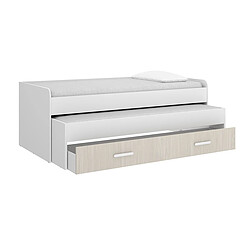 Acheter Pegane Lit enfant en bois coloris imitation lamelles, blanc - Longueur 200 x Profondeur 98 x Hauteur 70 cm