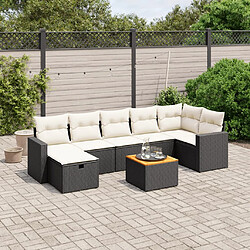 vidaXL Salon de jardin 8 pcs avec coussins noir résine tressée