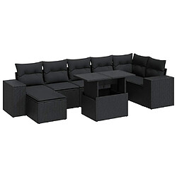 vidaXL Salon de jardin 8 pcs avec coussins noir résine tressée