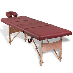 vidaXL Table pliable de massage Rouge 4 zones avec cadre en bois