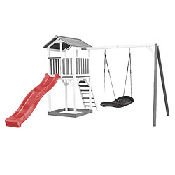 AXI Beach Tower Aire de Jeux BLANC avec Toboggan en Rouge, Balançoire Nid d'oiseau Noir & Bac à Sable | Grande Maison Enfant extérieur en Gris & BLANC | Cabane de Jeu en Bois FSC