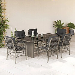 vidaXL Ensemble à manger de jardin et coussins 7 pcs gris clair rotin