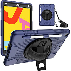 Coque en TPU + silicone avec béquille pivotante à 360° et bandoulière bleu marine/le noir pour votre Apple iPad 10.2 (2020)/(2019)