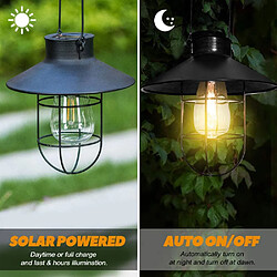 BESTA Lanterne solaire à suspendre avec crochet, lampe solaire à LED vintage avec blanc chaud, cage en acier, lanterne solaire à énergie solaire étanche pour jardin, cour, patio, clôture, décor - Noir