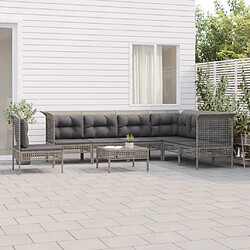 Maison Chic Salon de jardin 8 pcs + coussins - Mobilier/Meubles de jardin - Table et chaises d'extérieur Gris Résine tressée -MN78929