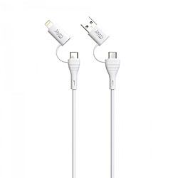 Avis JAYM - Câble Quadriplug 4 en 1 USB-C / USB-A vers USB-C et Lightning - 1 mètre - Collection POP - Blanc