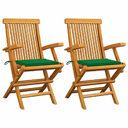 Maison Chic Lot de 2 Chaises de jardin,Fauteuil d'extérieur avec coussins vert Bois de teck massif -MN29972