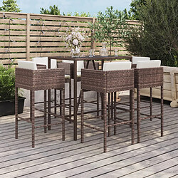 vidaXL Ensemble de bar de jardin avec coussins 7 pcs marron poly rotin