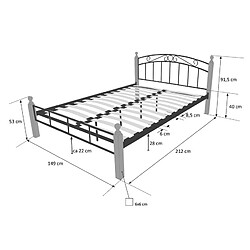 Avis Homestyle4U Design metal lit double 140 x 200 cadre de lit lattes bois neuf