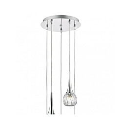 Luminaire Center Suspension Lyall chrome poli et verre moulé 5 ampoules