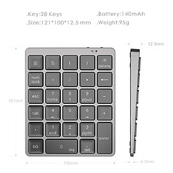 Universal Clavier numérique sans fil en alliage d'aluminium à 28 touches Bluetooth Touches plus fonctionnelles Mini-clavier numérique 140mAh pour les tâches comptables(Gris) pas cher