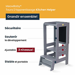 MeowBaby® Tour d’Apprentissage en Bois Montessori Kitchen Helper, Bleu avec Table Au Noir