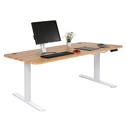 Avis Decoshop26 Bureau table d'ordinateur réglable en hauteur électriquement 160x80cm 53kg MDF chêne, blanc 04_0001438