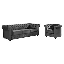 Avis Vente-Unique Canapé 3 places et fauteuil CHESTERFIELD - Velours anthracite