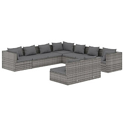 vidaXL Salon de jardin 9 pcs avec coussins Gris Résine tressée