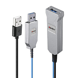 Lindy 43346 câble USB 100 m USB 3.2 Gen 1 (3.1 Gen 1) USB A 2 x USB A Bleu, Argent