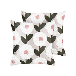 Beliani Lot de 2 coussins KUNRI Coton 45 x 45 cm Floral Blanc