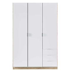 Dansmamaison Armoire 3 portes 3 tiroirs Blanc/Chêne clair - TAKAROS