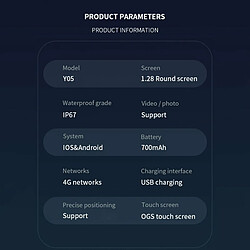 Y05 Kid Smart Watch 1.28 Pouces Écran Rond Lecteur Mp3 4G Appel Vidéo Multi-Langue Gps Téléphone Montre Blanc
