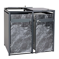 Decoshop26 Abris poubelles vérouillable en deux compartiments métal aspect marbre anthracite foncé 04_0006997