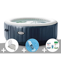 Kit spa gonflable Intex PureSpa Blue Navy rond Bulles 6 places + Porte/verre + Aspirateur + Kit traitement brome