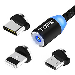 Wewoo 1m sortie 2.1A USB vers iPhone Lightning 8 broches + câble de charge magnétique tressé avec maille tressée USB + USB-C / Type-C indicateur à LED noir 