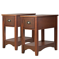 Helloshop26 Lot de 2 tables d'appoint table de chevet avec tiroir pieds en bois d'hévéa bout de canapé rétro pour chambre salon 56 x 33 x 58,5 cm marron 20_0005037