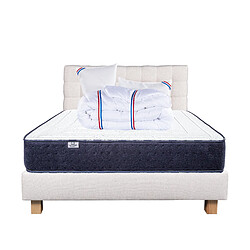 LUXURY LITERIE Ensemble matelas Nuage 140x190 cm + sommier beige ep20cm + 2 oreillers + couette + Tête de Lit