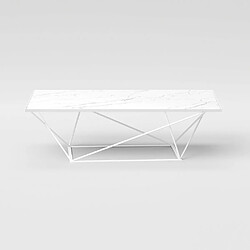 Inside 75 Table basse EVOQUE structure acier couleur blanc - plateau verre marbre blanc