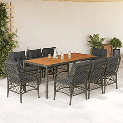 Maison Chic Ensemble à manger d'extérieur 9 pcs avec coussins,Salon de jardin gris résine tressée -GKD820303