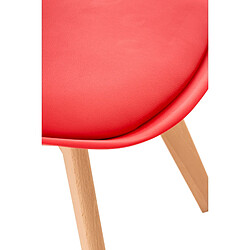 Decoshop26 Chaise de salle à manger x1 design scandinave en plastique et PVC rouge et pieds en bois clair 10_0002273 pas cher