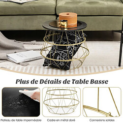 Helloshop26 Table d’appoint bout de canapé marbre noir avec cadre en métal doré plateau amovible petite table ronde pour salon chambre 40 x 38 cm montage facile 20_0006537