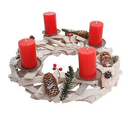 Mendler Couronne de l'Avent ronde, décoration de Noël, bois, Ø 40cm, blanc / gris ~ avec des bougies, rouge