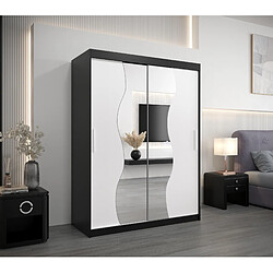 Abiks Meble Armoire MADRYT À Portes Coulissantes 200/150/62 2 Portes (Noir/Blanc)