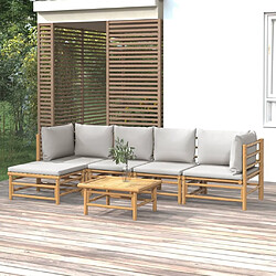 Maison Chic Salon de jardin 6 pcs + coussins - Mobilier/Meubles de jardin - Table et chaises d'extérieur gris clair bambou -MN70808