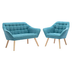 Vente-Unique Canapé 2 places et fauteuil en tissu bleu CASERTA