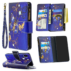 Etui en PU fermeture éclair à motifs avec 9 porte-cartes papillon bleu pour votre Samsung Galaxy A10/M10