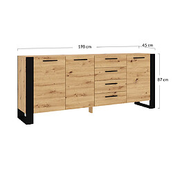 Bestmobilier Donnely - buffet bas - 4 tiroirs - bois et noir - 198 cm pas cher