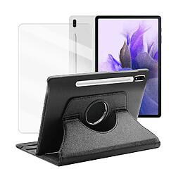 Etui rotatif en simili cuir + verre trempé pour Samsung Galaxy Tab S7 FE 12.4" SM-T730 SM-T736B (5G) - Noir -Visiodirect -