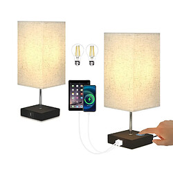 NETTLIFE Lampe de Chevet Lampe de Table de Salon Tactile - Lot de 2 Lampes de Table Vintage Noires E27 avec Fonction de Charge Abat-Jour en Tissu USB Intensité Variable pour Chambre Décorative, Cadeau, Salle à Manger