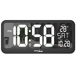 Horloge numérique GreenBlue GB214 avec capteur de température 37x17cm murale Alarme Écran LCD À poser sur une table ou à accrocher au mur