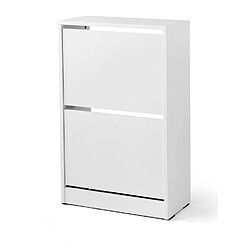 Pegane Armoire à chaussures, meuble à chaussures avec 2 portes abattantes coloris blanc - longueur 51 x profondeur 26 x hauteur 84 cm