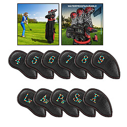 Acheter Golf 11 Pièces/ensemble Étanche PU En Cuir Noir Club de Fer Couvre La Tête Capuchon Ensemble pour Tous Les Fers Golfeur Cadeaux Putters Protecteur