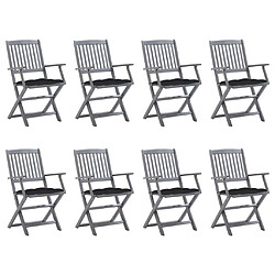 vidaXL Chaises pliables d'extérieur lot de 8 et coussins Bois d'acacia